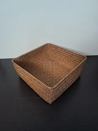 Cesta mimbre cuadrada beige