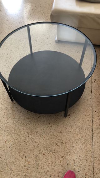 Mesa redonda cristal y metal negra