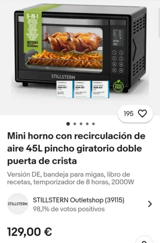 Horno Eléctrico Stillstern 45L 2000W