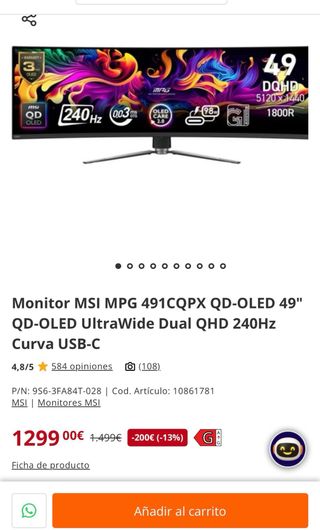 Monitor MSI MPG 491CQPX QD-OLED 49 240Hz