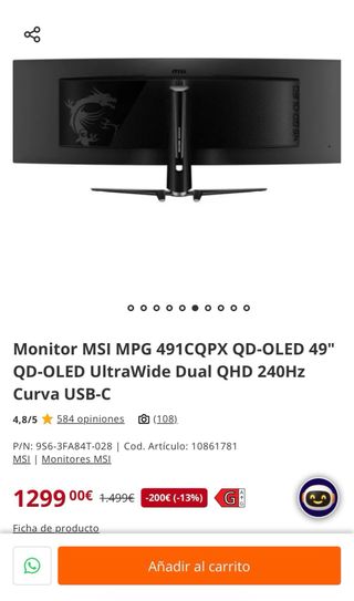 Monitor MSI MPG 491CQPX QD-OLED 49 240Hz