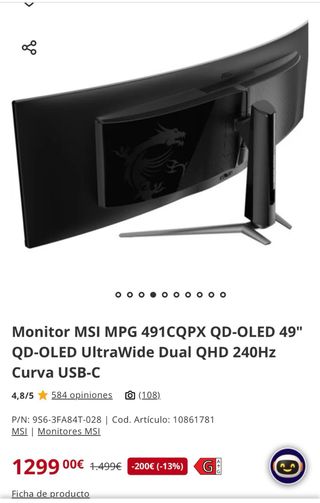 Monitor MSI MPG 491CQPX QD-OLED 49 240Hz