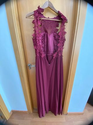 Vestido largo fiesta encaje y lentejuelas