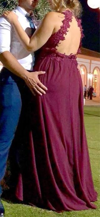 Vestido largo fiesta encaje y lentejuelas