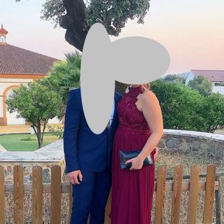 Vestido largo fiesta encaje y lentejuelas