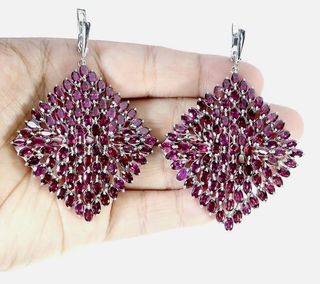 Pendientes Plata Granates Rodolita Naturales