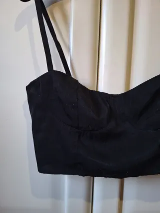 Crop top nero effetto corsetto/bralette - Taglia M