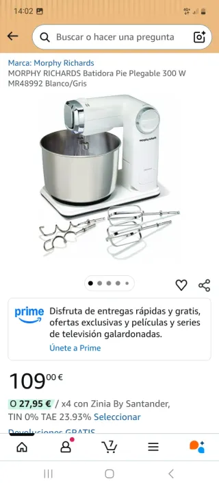 Batidora Amasadora Acero Inoxidable