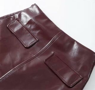 Conjunto chaqueta y falda imitacion cuero marron