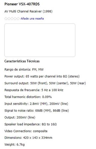 PIONEER VSX407 -184- amplificador
