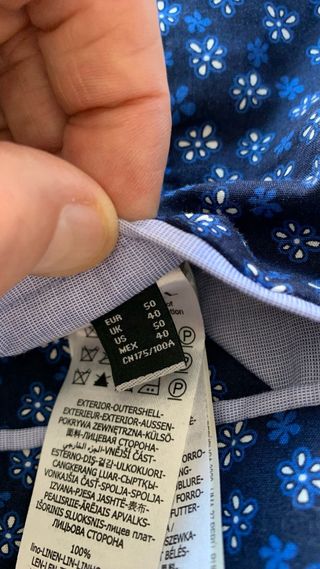 Chaqueta americana beige y forro azul Lino 100%