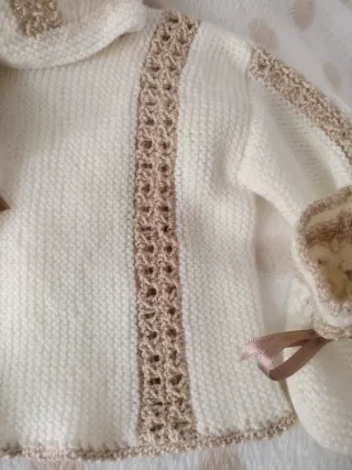Conjunto bebé tejido a mano lana hilo
