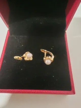Pendientes Oro Niña Perla