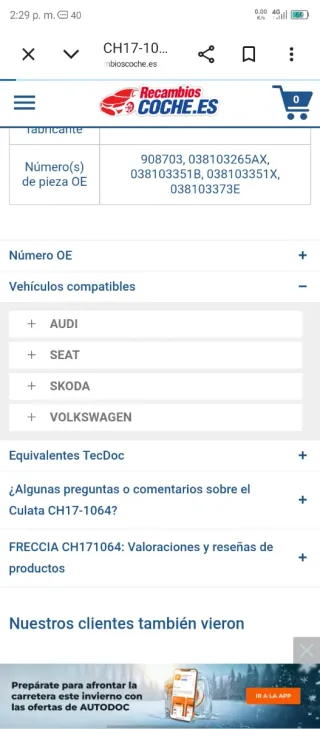 Culata Motor VW Seat Audi skoda.ref:038103373E