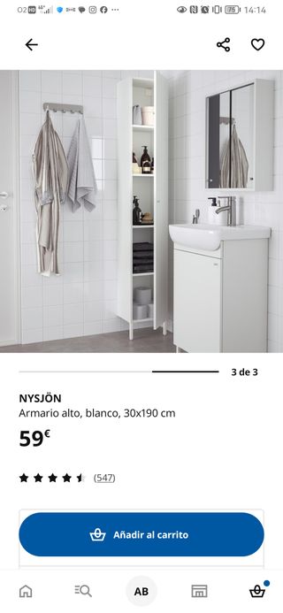 Mueble baño alto y estrecho blanco