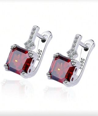 Orecchini in argento 925 con zirconi e pietra ross