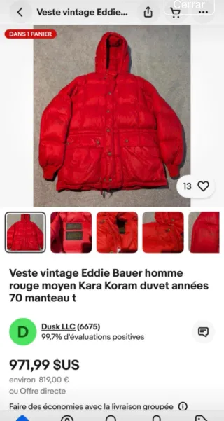 Plumón Vintage Eddie Bauer Rojo