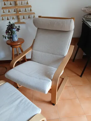 Sillón Poäng y reposapies Ikea Tela y Madera