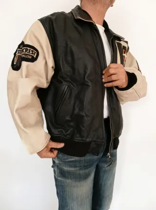 Cazadora universitaria cuero auténtico XXXL medida