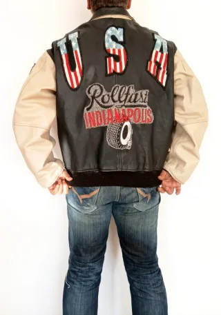 Cazadora universitaria cuero auténtico XXXL medida