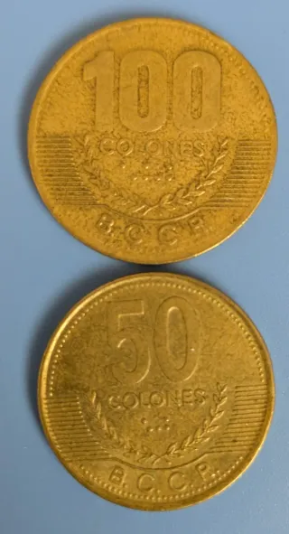 2 Monedas 100 y 50 Colones BCCR