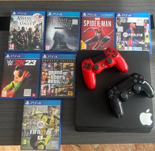 PS4 Slim Negra + 2 Mandos + Cables