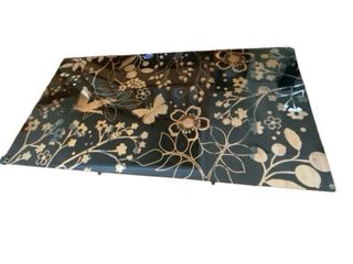 Mesa cristal negra con flores biselada