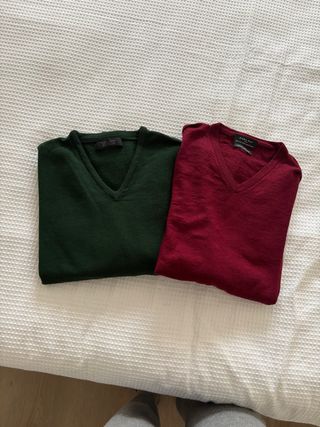 Pack de jersey de punto cuello pico verde y granat