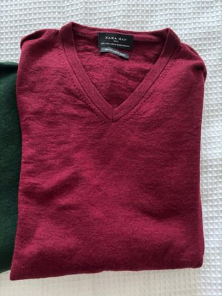 Pack de jersey de punto cuello pico verde y granat