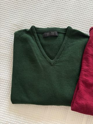 Pack de jersey de punto cuello pico verde y granat
