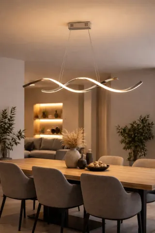 Lampadario LED design onda moderno argento