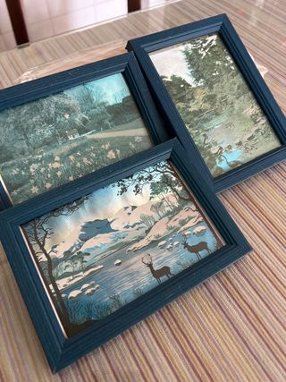 Lote 3 Cuadros ilustraciones metalizadas