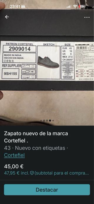 Zapato Cortefiel gris talla 43