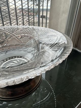 Frutero de cristal con base de plata