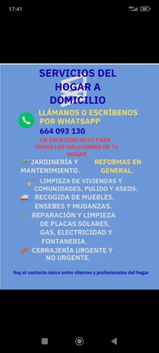 Servicios del hogar, mantenimiento...etc
