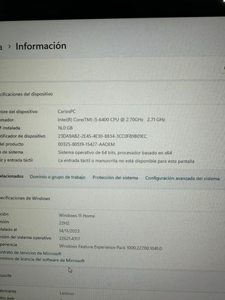 PC completo Ordenador Lenovo y Pantalla