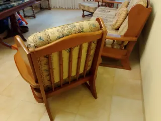 Tresillo clasico madera maciza + 2 mesas de centro