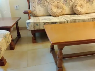 Tresillo clasico madera maciza + 2 mesas de centro