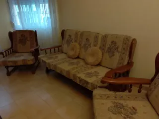 Tresillo clasico madera maciza + 2 mesas de centro