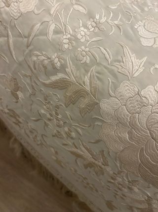 Antiguo Mantón Manila Seda Bordado Mano