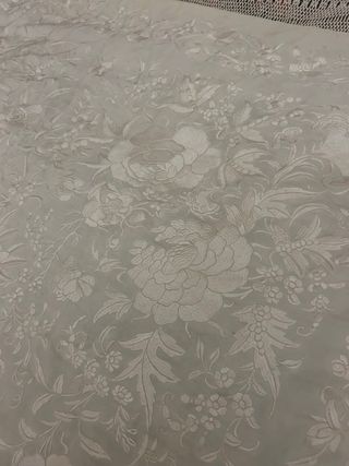 Antiguo Mantón Manila Seda Bordado Mano