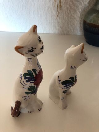 Figure di Gatti in Ceramica Vintage con Fiori