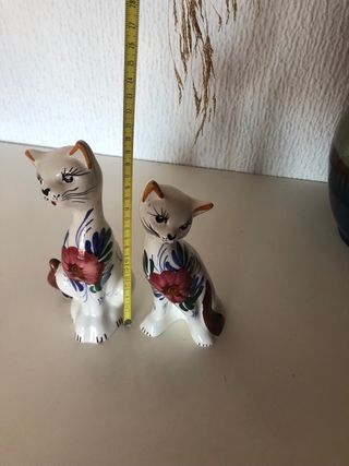 Figure di Gatti in Ceramica Vintage con Fiori