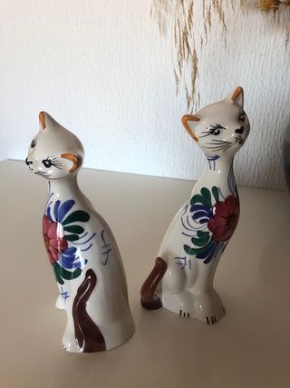 Figure di Gatti in Ceramica Vintage con Fiori