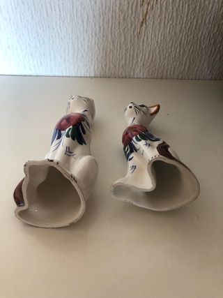 Figure di Gatti in Ceramica Vintage con Fiori