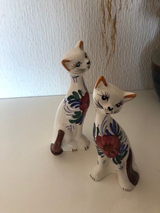 Figure di Gatti in Ceramica Vintage con Fiori
