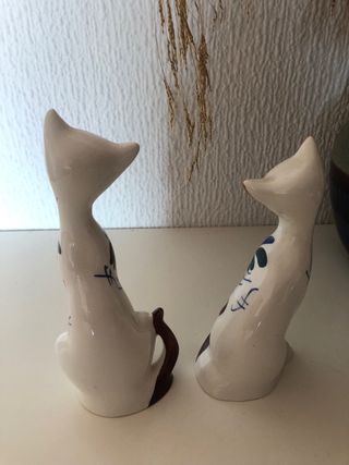 Figure di Gatti in Ceramica Vintage con Fiori
