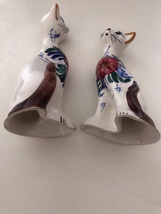 Figure di Gatti in Ceramica Vintage con Fiori