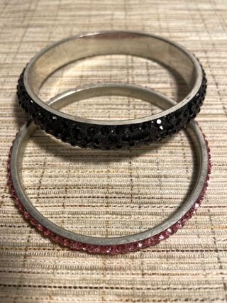 Set 2 Bracciali rigidi da donna con strass