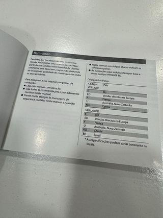 Manual Proprietário Honda VFR1200F/FD